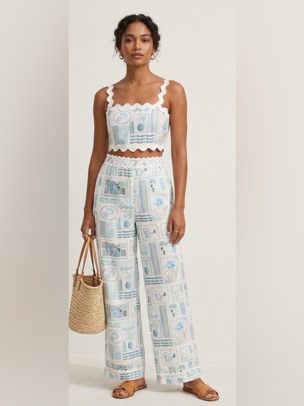 Endless Moon Vintage-Style 2-Piece Tropical Scalloped Set Size Medium